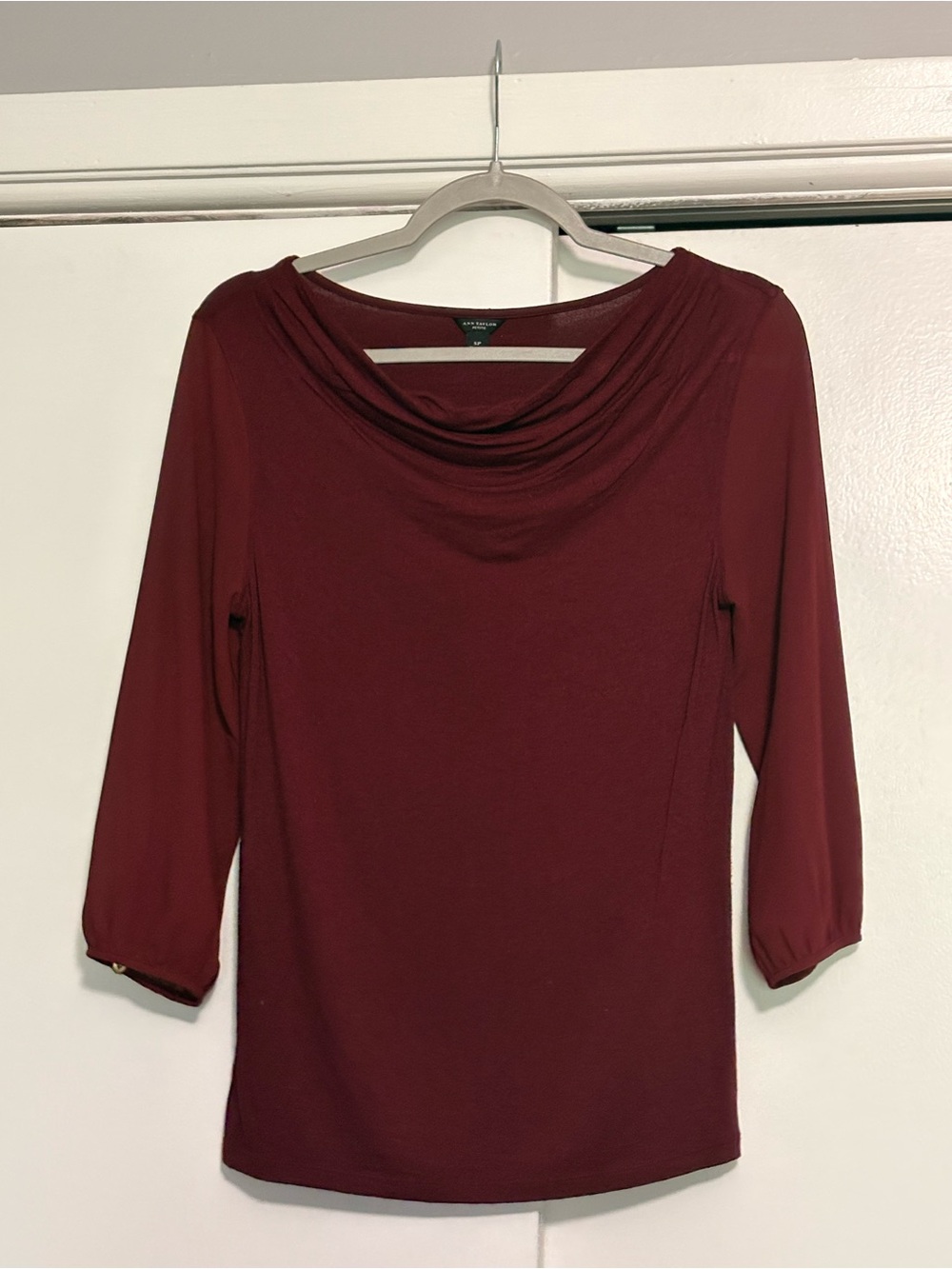 Ann Taylor Draped Cowl Neck Long-Sleeve Top in Wine